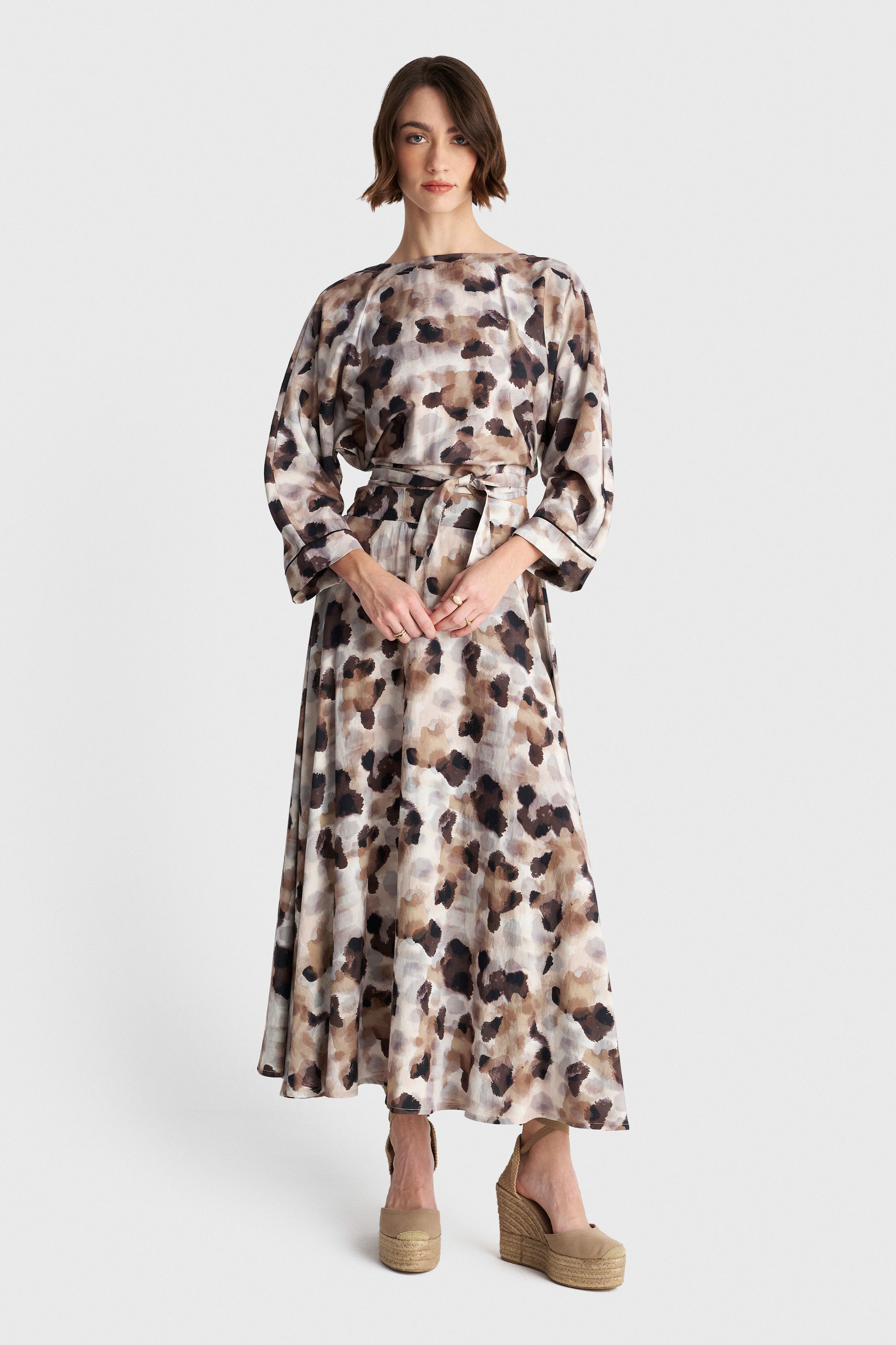 Abstract print midi skirt - Beige