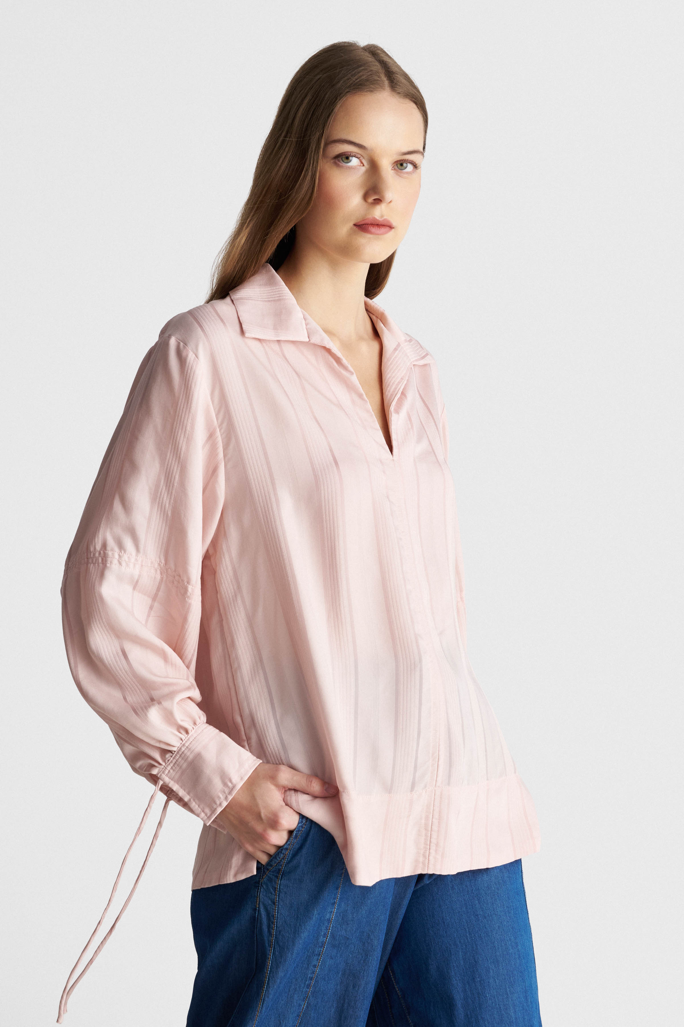 Long-sleeved striped tunic - Pink