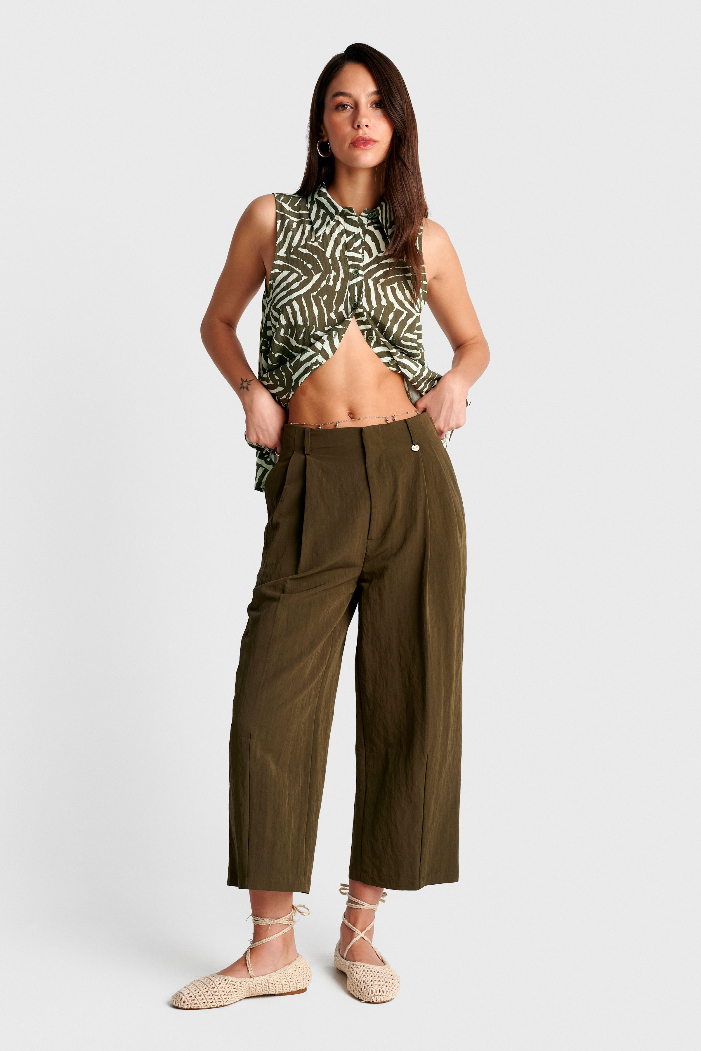 Printed sleevless shirt - Green