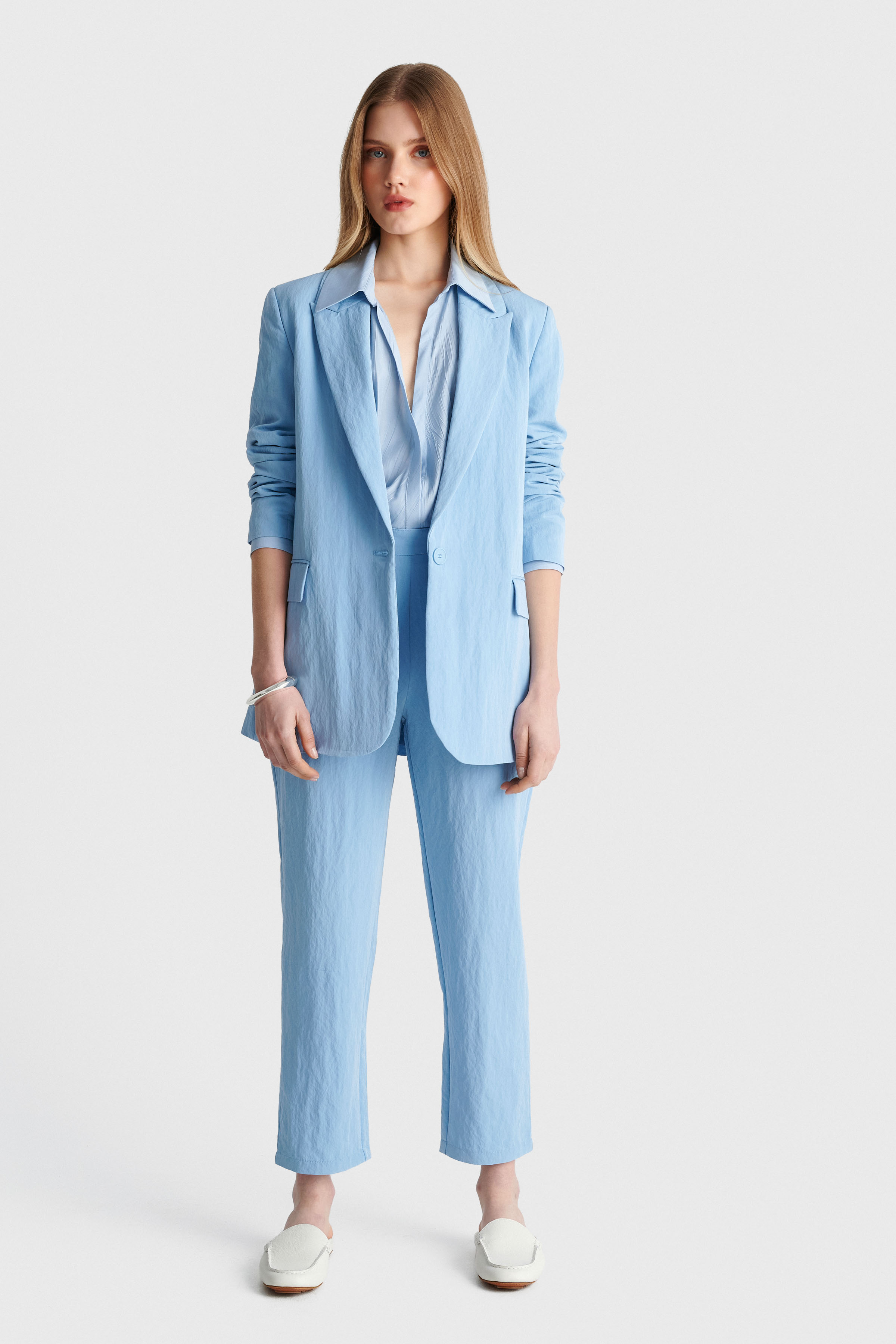 Plain straight-leg pants  - Blue