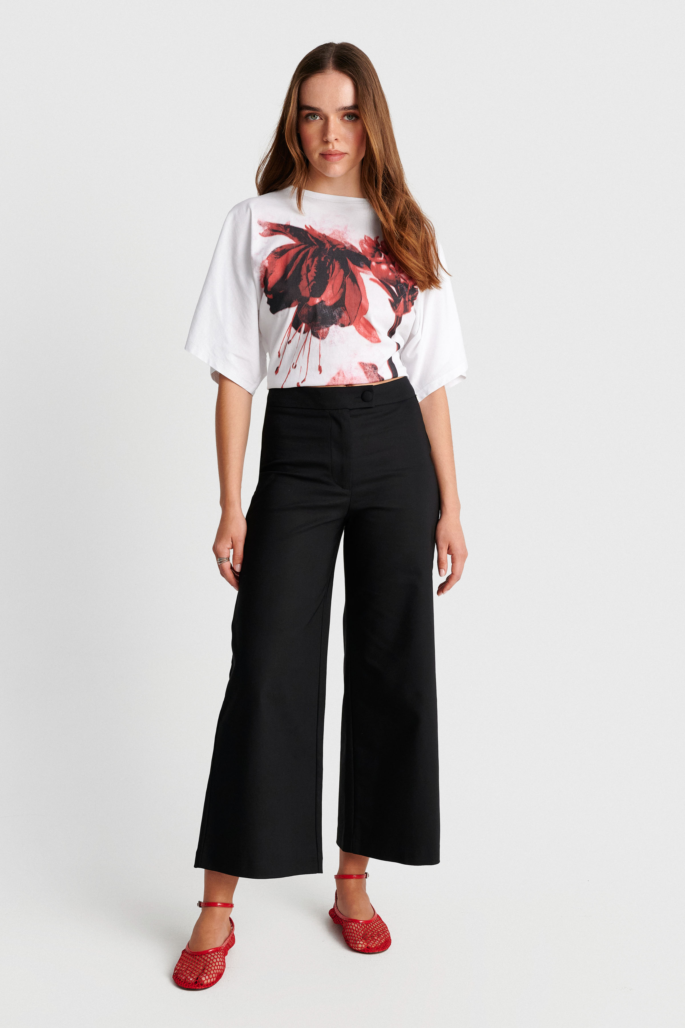 Cropped fabric trousers - Black