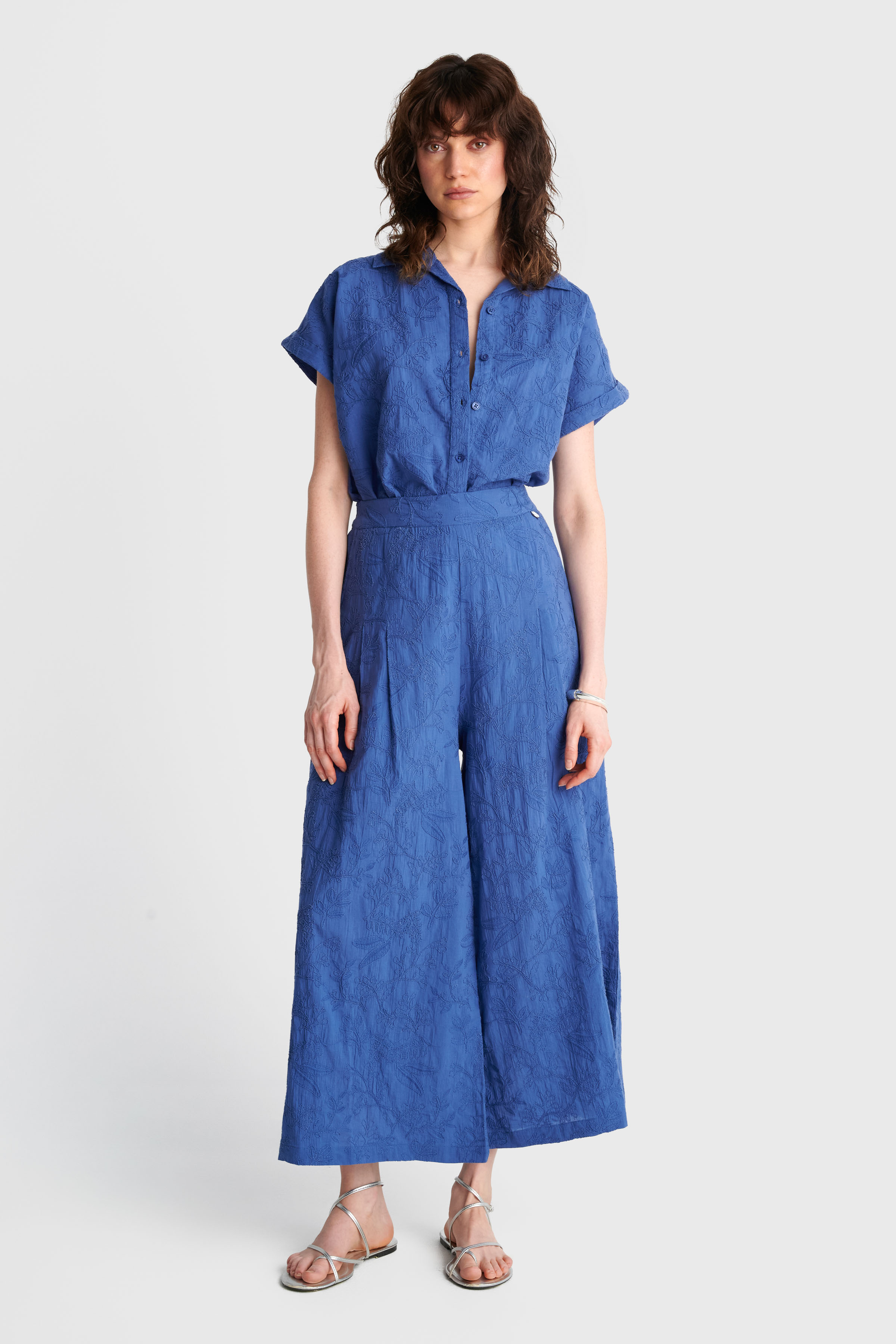 Culottes with textured fabric - Blue