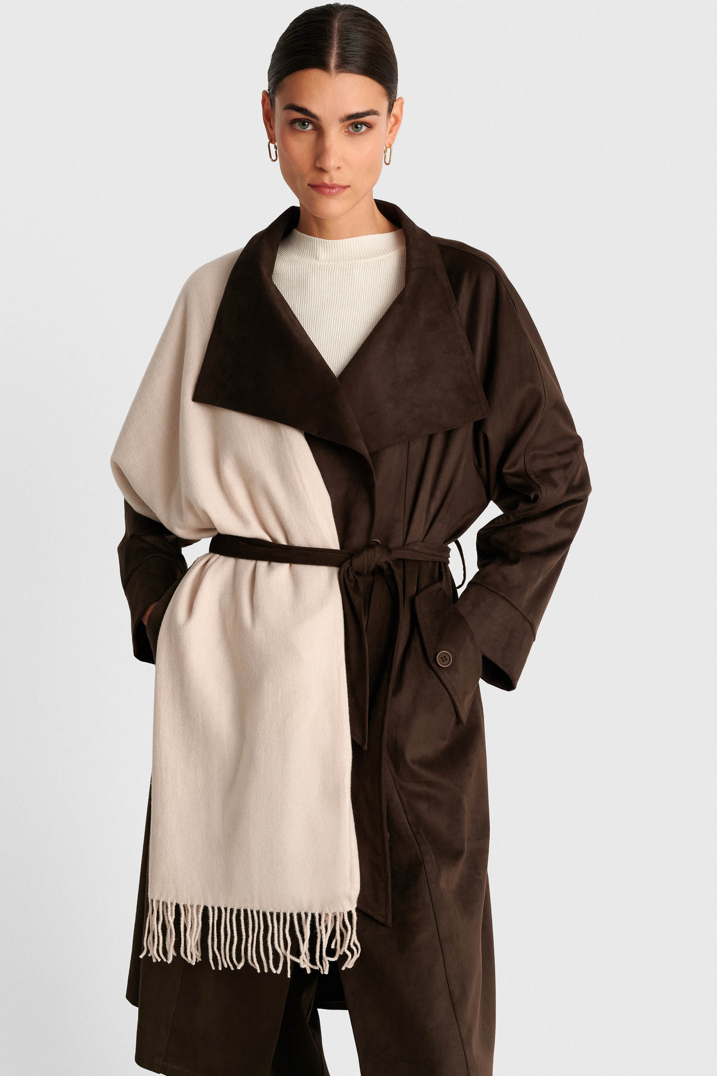 Solid-colored scarf with fringes - Beige