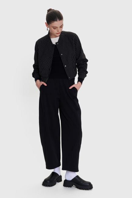 Cropped jacket with stripes - Black