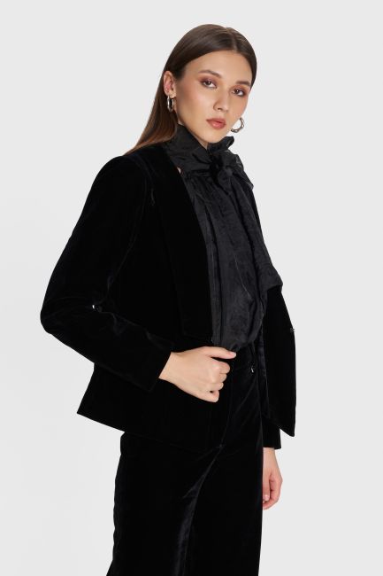 Waisted velvet blazer - Black