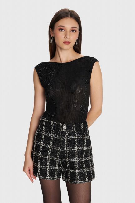 Tweed-effect shorts - Black