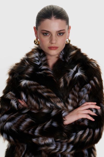 Printed faux-fur coat - Black