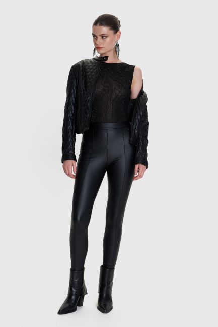 Seam-detail leatherette leggings - Black