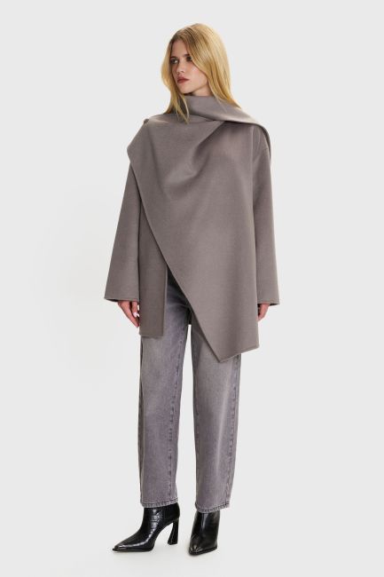 Half coat with integrated scarf - Grey