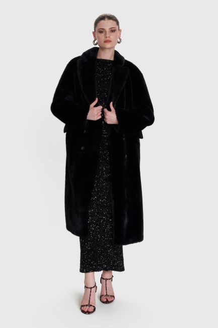 Maxi faux-fur coat - Black