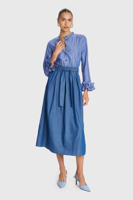 Midi dress with mixed fabrics - Blue