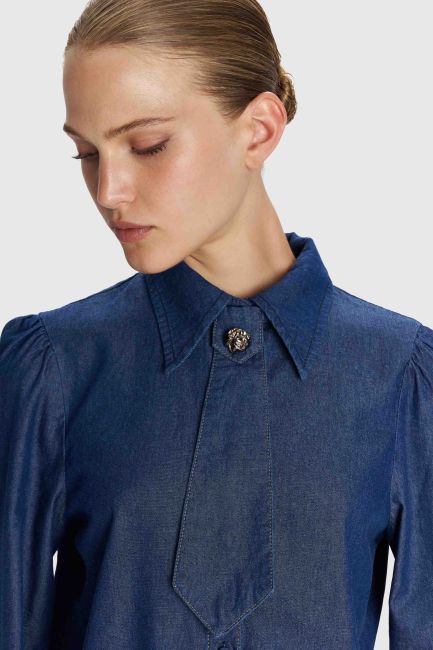 Denim-style shirt with tie - Blue