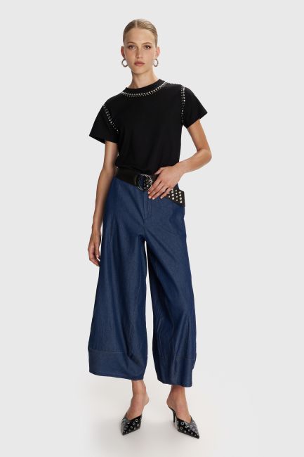 Denim-look zip culottes - Blue