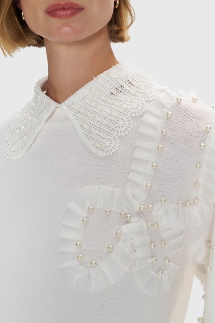 Collar with beads - White