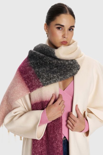 Fringe-detail printed scarf - Beige