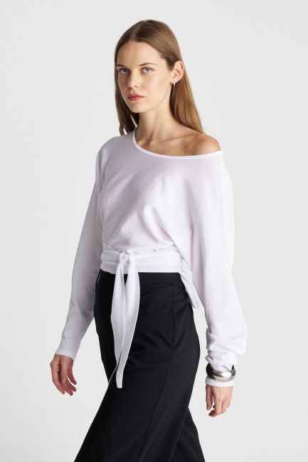 Knitted blouse with tie - White
