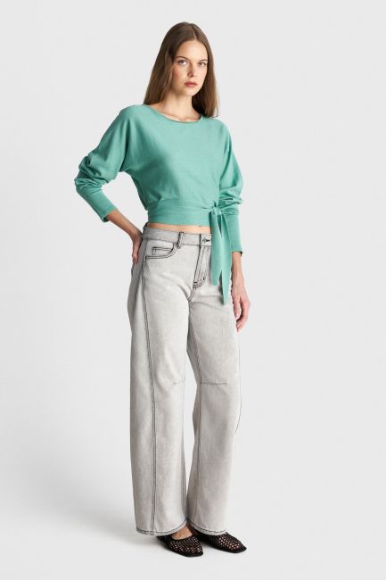 Knitted blouse with tie - Green