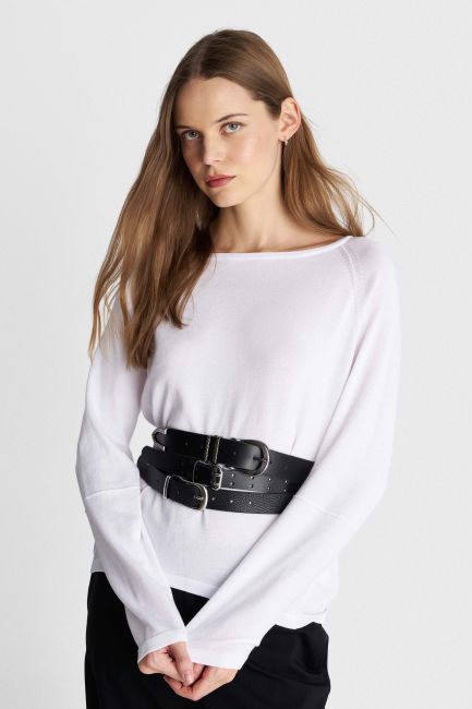 Crew neck knit top - White