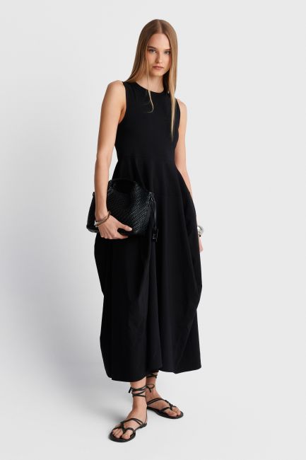 Balloon midi dress with pockets - Black