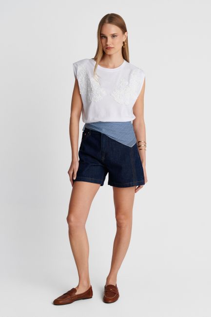 Sleeveless top with shoulder pads - White