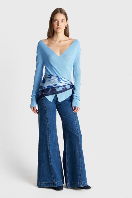 Knitted wrap blouse - Blue