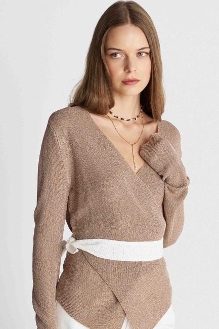 Knitted wrap blouse - Beige