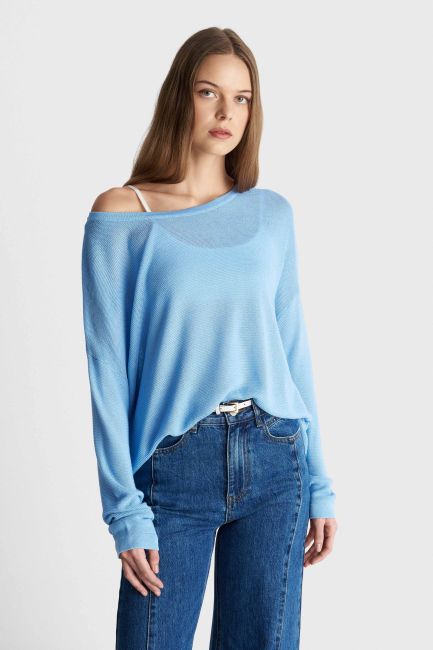 Round-neck knit blouse - Blue