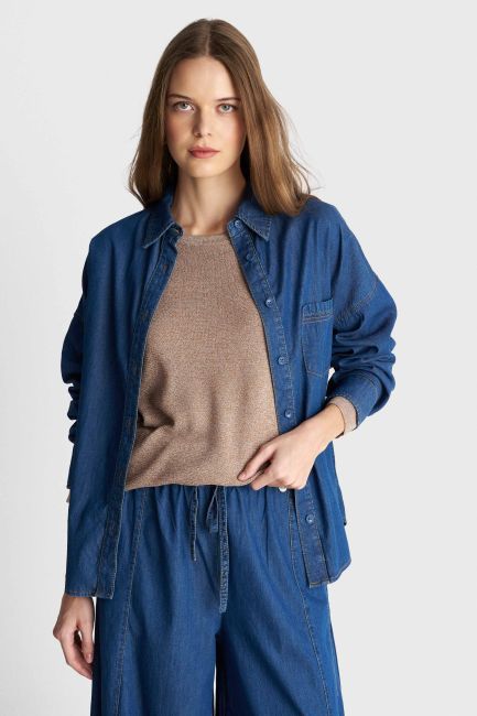 Round-neck knit blouse - Beige