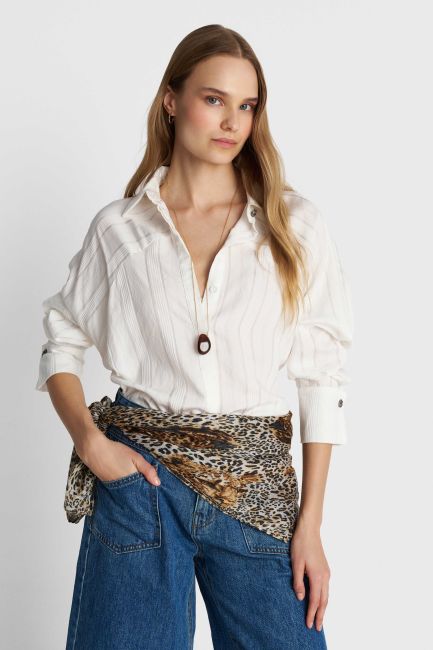Striped shirt with embellished buttons - White