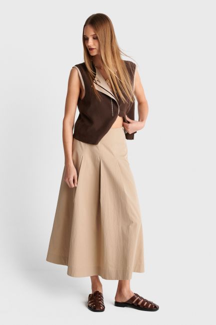 Midi pleated skirt - Beige