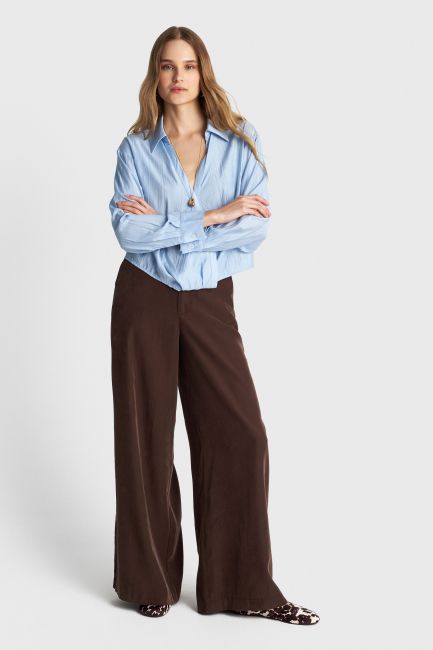 Tie front crinkled tunic - Blue