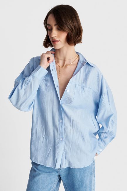Long-sleeved shirt with crinkle texture - Blue