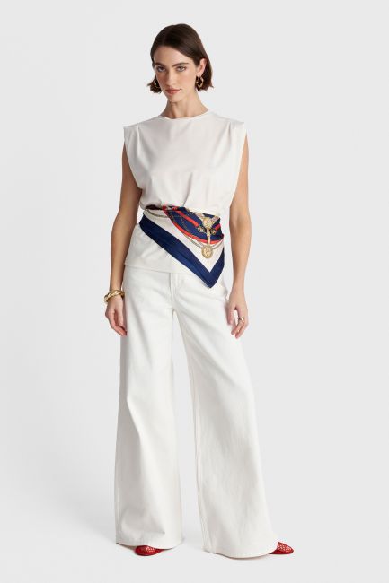 Sleeveless round neck top - Beige