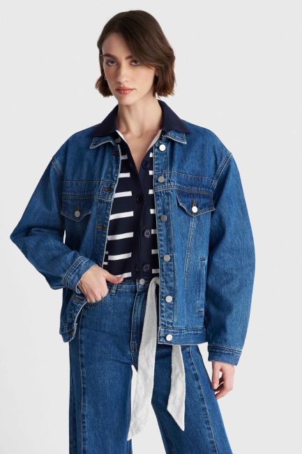 Pointed collar denim jacket - Blue