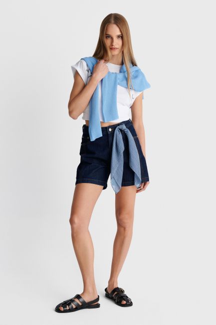 Shorts with decorative scarf - Blue