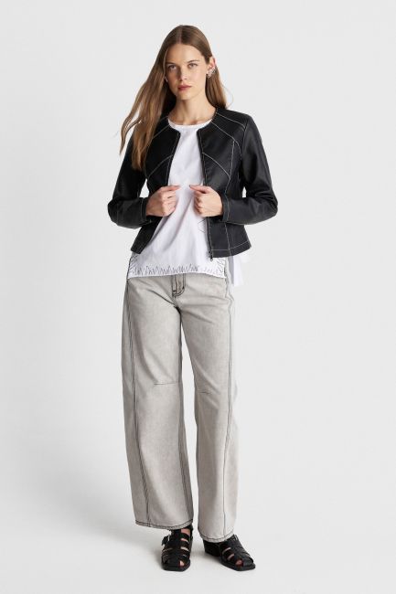 External seam leather look jacket - Black