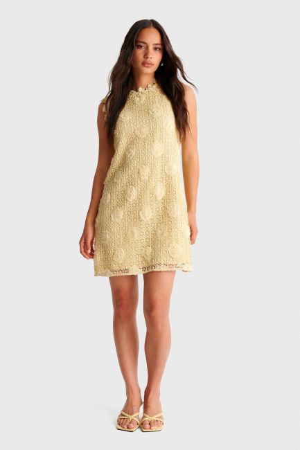 Lace mini dress with 3D flowers - Yellow