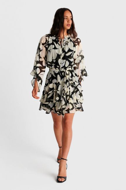Floral mini dress with belt - Multicolor