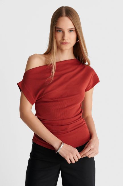 Draped shoulder blouse - Orange