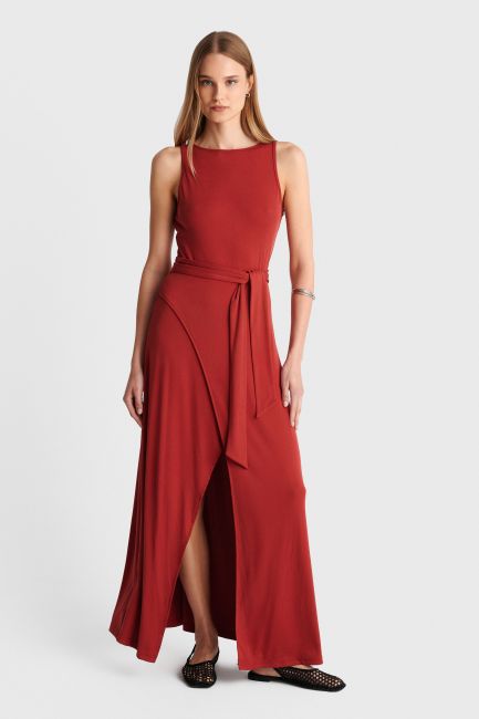 Maxi dress with belt - Orange