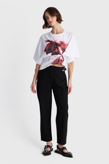 Straight trousers with waist detail - Black