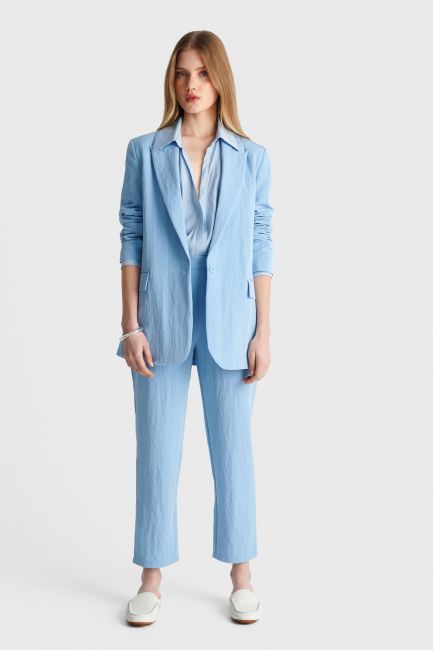 Plain straight-leg pants  - Blue