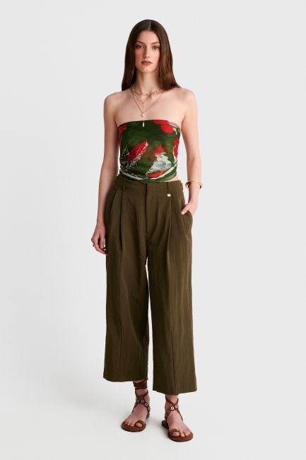 Wide-leg trousers with pleats - Green