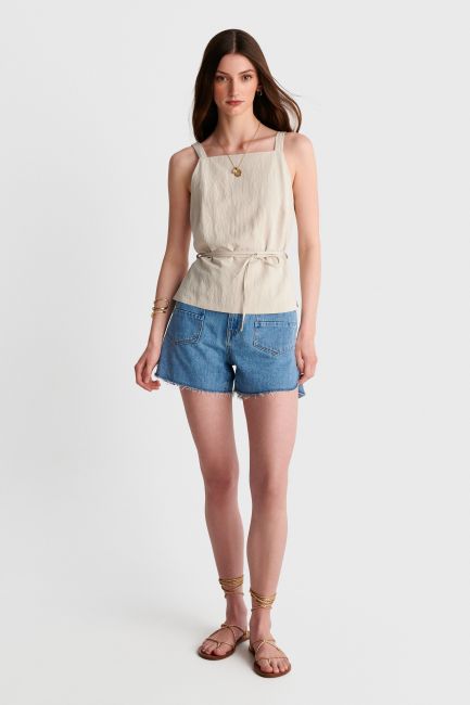 Sleeveless top with tie - White