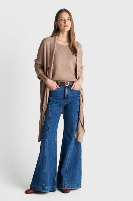 Knitted cardigan with tie - Beige