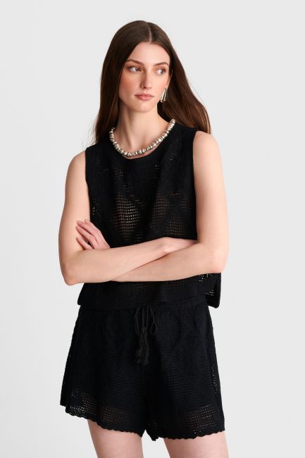 Boho knitted sleeveless top - Black