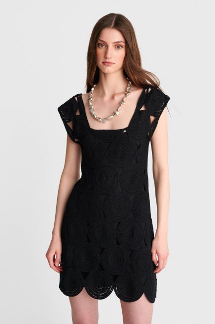 Knitted mini dress with lining - Black