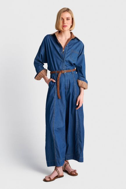 Wide leg pants with denim look - Blue