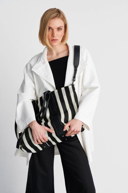 Oversized striped shoulder bag - Black