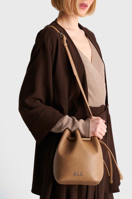 Bucket bag with leather look finish - White